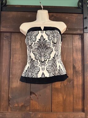 Strapless Black & White Damask Print Corset Top